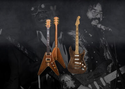 Dan Erlewine's Replica of Albert King Lucy Flying V. Jerry Garcia's Stratishcaster by Galloup Guitars Studio.Visit us NAMM 2020 at the booth on 4306 & 4310 Albert King Flying V Lucy by Dan Erlewine